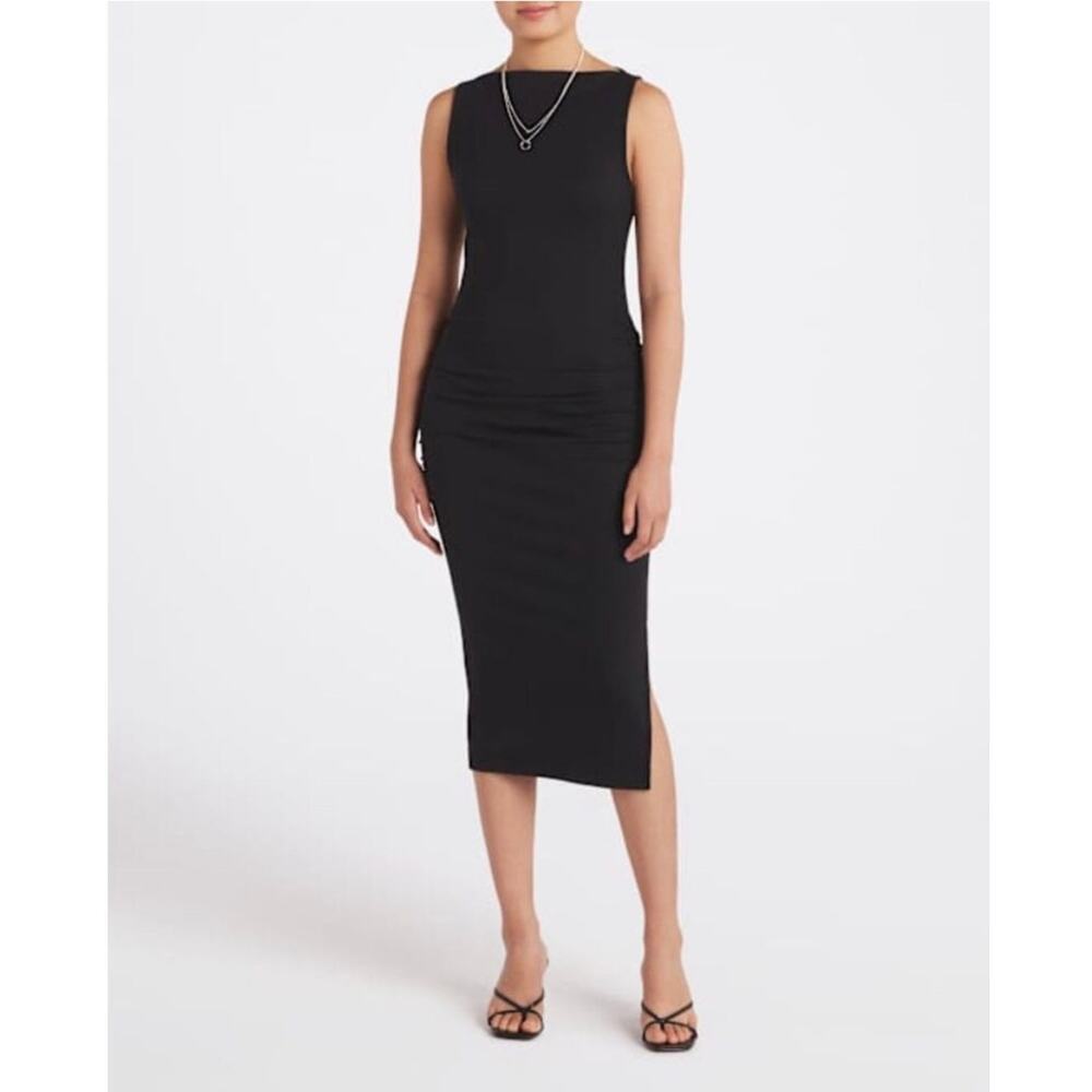 Michael Stars Charlotte Midi Dress Black Ultra Rib Sleeveless NWT M
